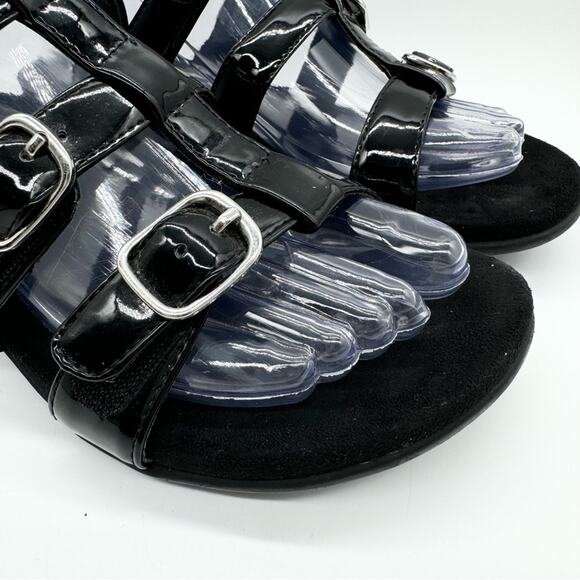 Vionic Misa Strappy Buckle Slide Sandals Black Patent Sz 6 Minimal Office Dressy - Picture 3 of 11